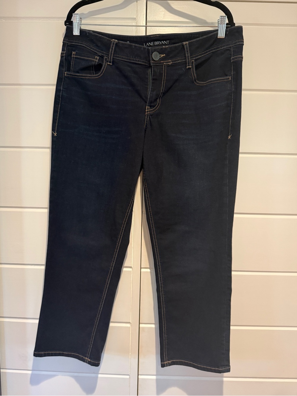 Lane Bryant Dark Blue Cropped Stretch Jeans with Contrast Stitching